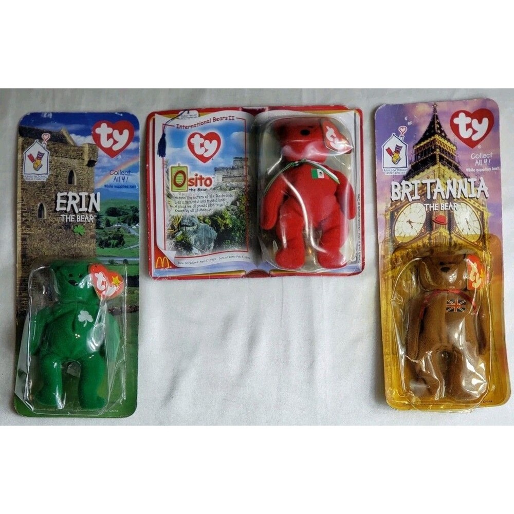 Osito, Britanni, Erin the Bear McDonalds TY International Teenie Beanie Baby....